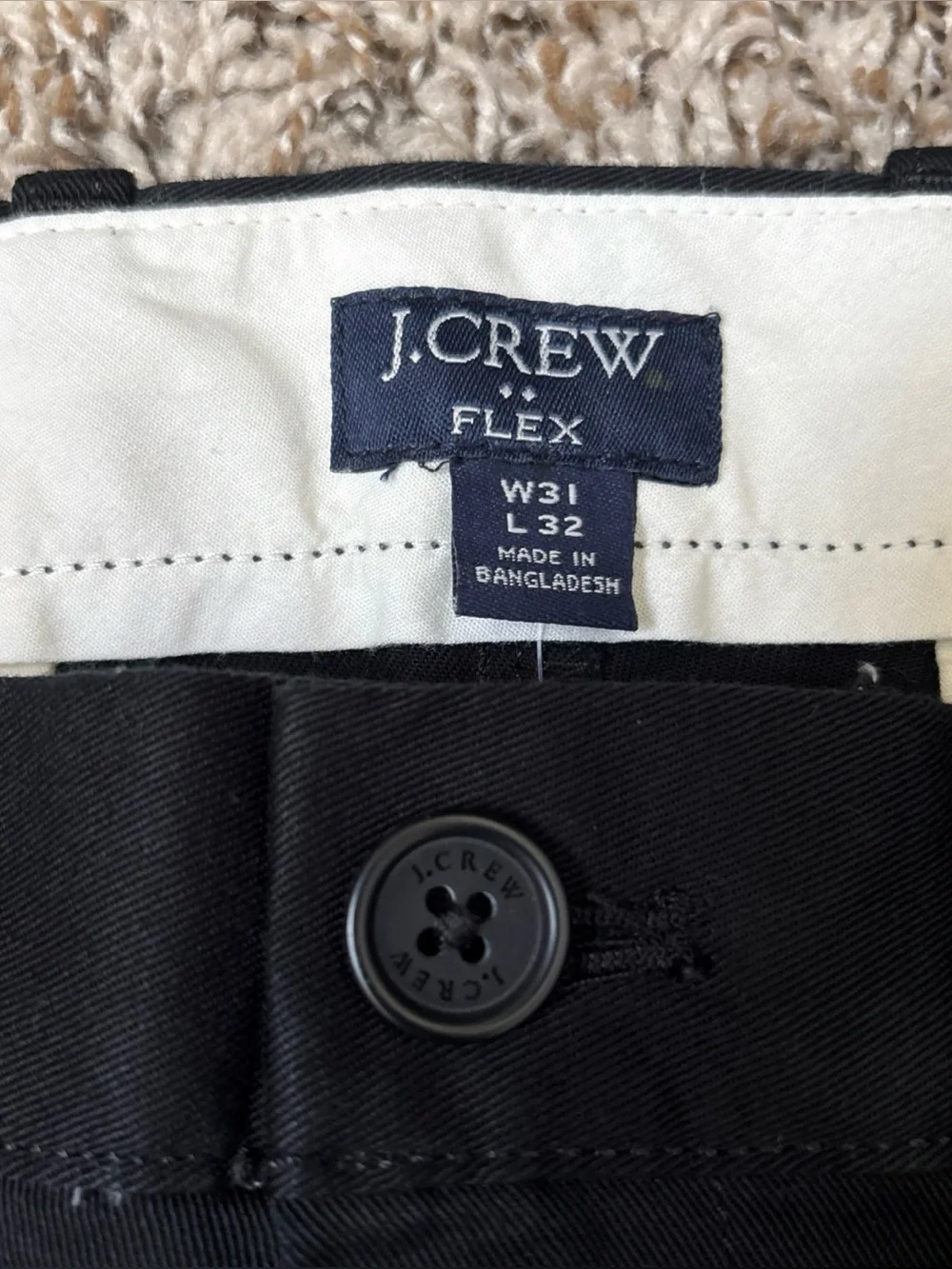 J. Crew Flex Men's Slim Fit Black Chino Pants, 31x32, NWT